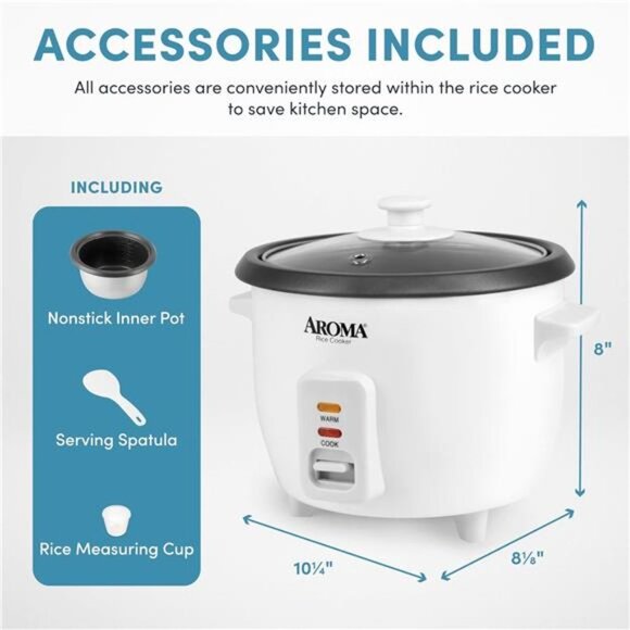 Aroma 6-cup (cooked) 1.5 Qt. One Touch Rice Cooker, White (ARC-363NG), 6 cup - Picture 5 of 5